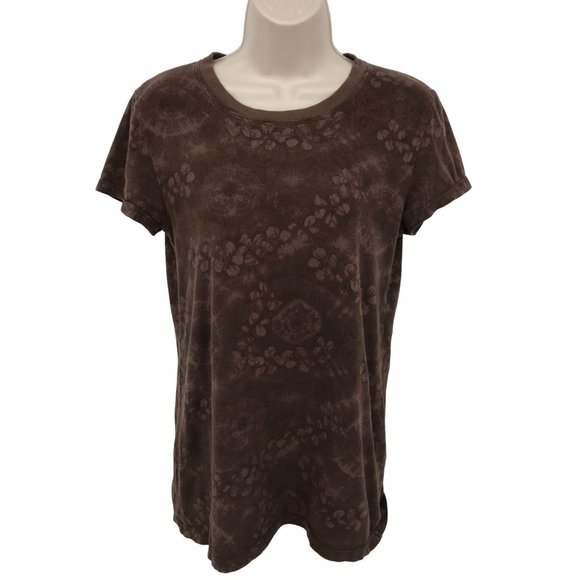 Allen Allen Tops - Allen Allen Womens Brown Boho Print Short Sleeve T-shirt Size M